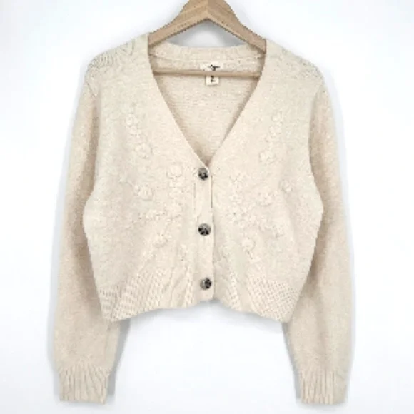 Cream V neck Cardigan - Picture 1 of 8
